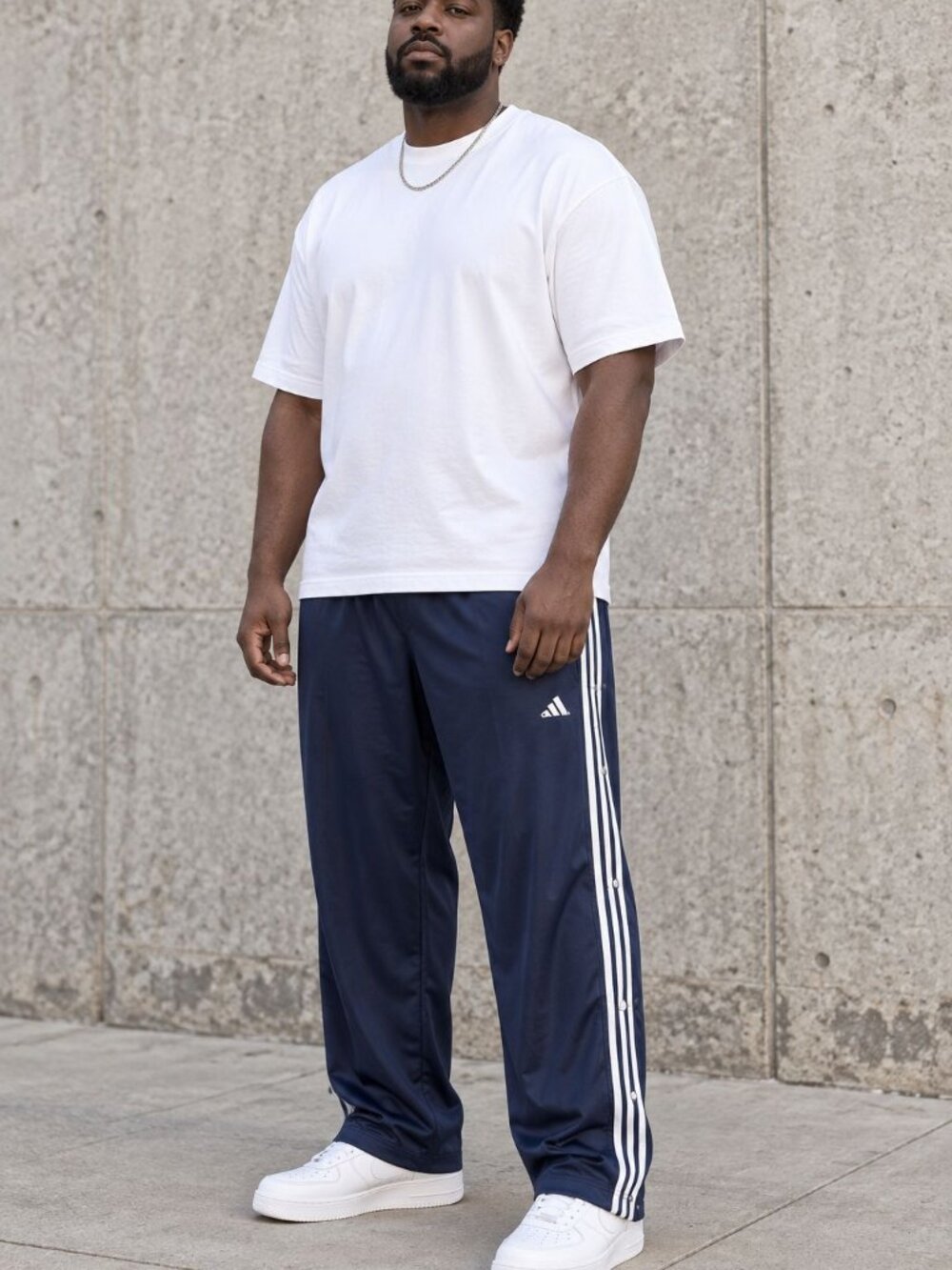 Adidas Navy Breakaway Track Pants XL 3 Stripe Snap Side Streetwear Athleisure
